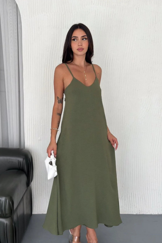 Airobin Kumaş & Cep Detaylı Elbise Kiloş Elbise -9005