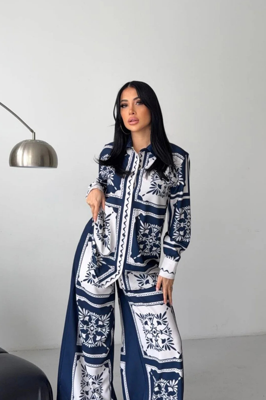 İthal Jessica Kumaş Gömlek & Pantolon İkili Takım -2619