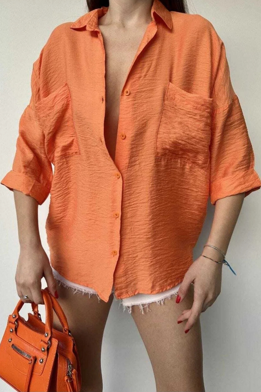 Bodrum Kumaş Keten Oversize Kadın Gömlek
