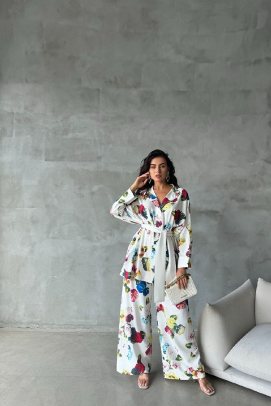 İthal Jessica Kumaş Gömlek & Pantolon Çiçekli İkili Takım- 42100