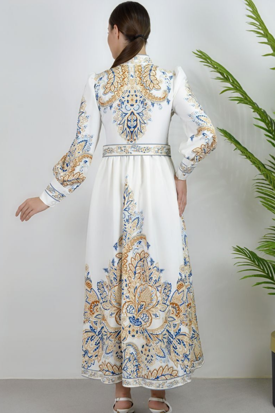 Atlas Kumaş Düğme Detaylı Elbise (KEMER DAHİLDİR)- 2397