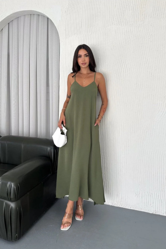 Airobin Kumaş & Cep Detaylı Elbise Kiloş Elbise -9005