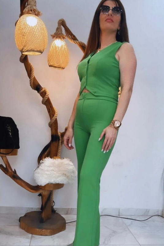 İthal Crep Kumaş V Yakalı Önden Ful Düğmeli Yelek