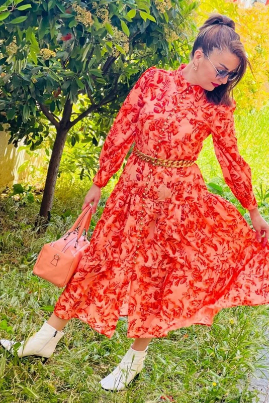 Jennyfer Krep Kumaş Kiremit Elbise