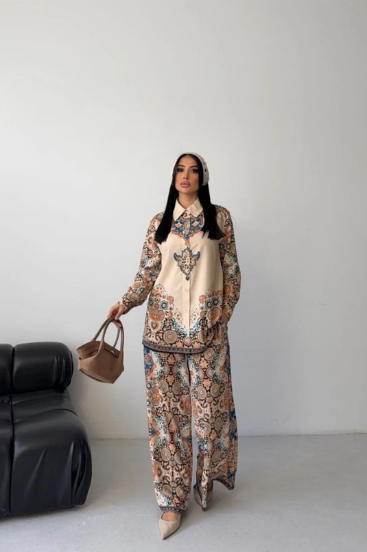İthal Jessica Kumaş Gömlek & Pantolon İkili Takım -2622